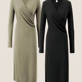 Crossover V-Hals Wrap Stretch Midi Kjole MARNIE