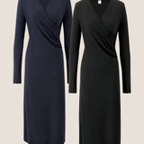 Crossover V-Hals Wrap Stretch Midi Kjole MARNIE