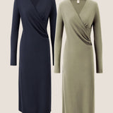 Crossover V-Hals Wrap Stretch Midi Kjole MARNIE