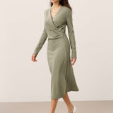 Crossover V-Hals Wrap Stretch Midi Kjole MARNIE