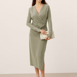 Crossover V-Hals Wrap Stretch Midi Kjole MARNIE
