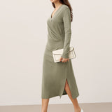 Crossover V-Hals Wrap Stretch Midi Kjole MARNIE