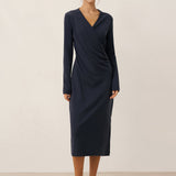 Crossover V-Hals Wrap Stretch Midi Kjole MARNIE