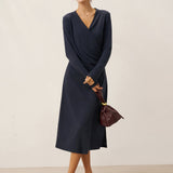 Crossover V-Hals Wrap Stretch Midi Kjole MARNIE