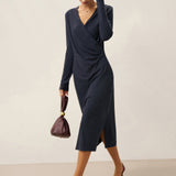 Crossover V-Hals Wrap Stretch Midi Kjole MARNIE