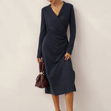 Crossover V-Hals Wrap Stretch Midi Kjole MARNIE