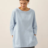 Linned Hvid Båd Hals Oversized Top AVA