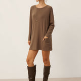 Lenzing Tencel Modal® Lang Drop Shoulder Stretch Pullover Top med Lomme