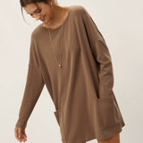 Lenzing Tencel Modal® Lang Drop Shoulder Stretch Pullover Top med Lomme