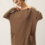 Lenzing Tencel Modal® Lang Drop Shoulder Stretch Pullover Top med Lomme