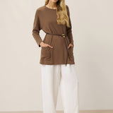 Lenzing Tencel Modal® Lang Drop Shoulder Stretch Pullover Top med Lomme