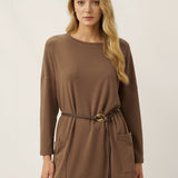 Lenzing Tencel Modal® Lang Drop Shoulder Stretch Pullover Top med Lomme