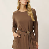 Lenzing Tencel Modal® Lang Drop Shoulder Stretch Pullover Top med Lomme