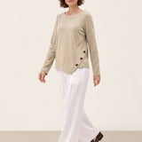 Lyocell Uld Asymmetrisk Kant Sideknap Strik Top CELIA