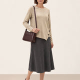 Lyocell Uld Asymmetrisk Kant Sideknap Strik Top CELIA