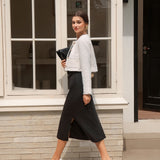 Crossover V-Hals Wrap Stretch Midi Kjole MARNIE