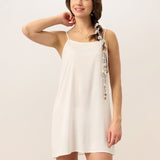 Linned Tribal Stripe Split Neck Bohemian Ruffle Midi Kjole med Vævet Bælte og Slip MARLOWE