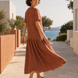 Linned-Lyocell Blad Jacquard Drop Waist Maxi Kjole MARIANNE