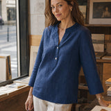 100% Linned Deep V-Hals Pullover med Knapdetaljer JOLYNE