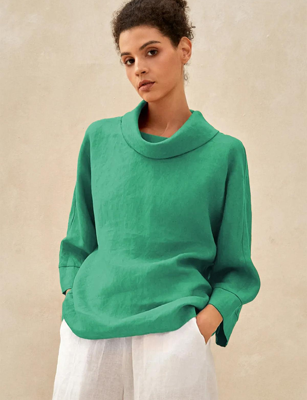 Linned-Cotton Dropped Collar Langærmet Top TRISTAN