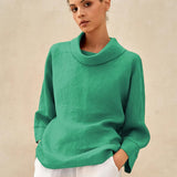 Linned-Cotton Dropped Collar Langærmet Top TRISTAN