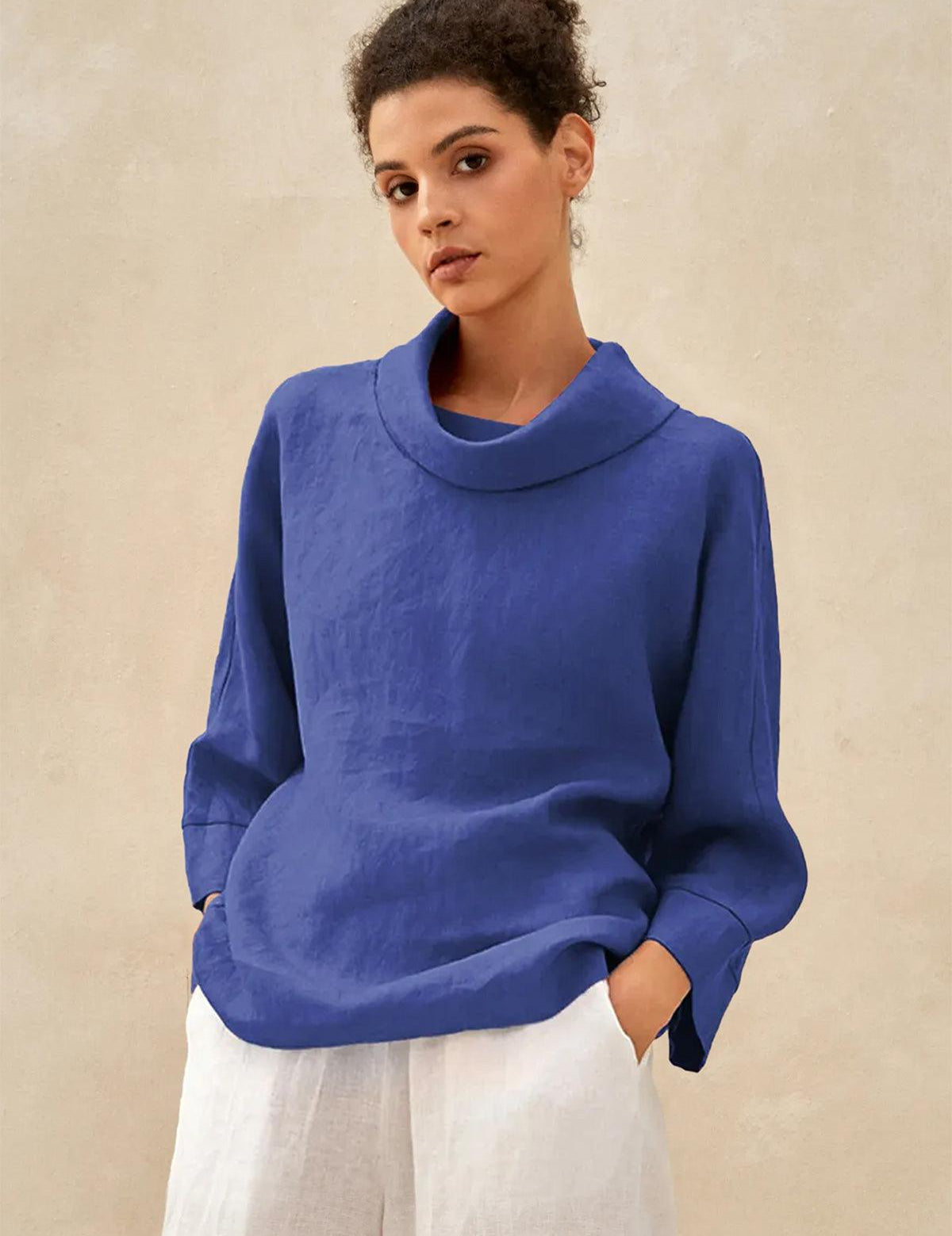 Linned-Cotton Dropped Collar Langærmet Top TRISTAN