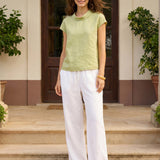 100% Linned Cap Sleeve Blød-Fold Krave Top YVONNE