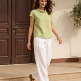 100% Linned Cap Sleeve Blød-Fold Krave Top YVONNE