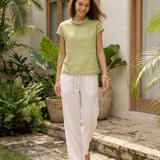 100% Linned Cap Sleeve Blød-Fold Krave Top YVONNE