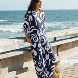 Linned Abstract-Print Straight-Leg Bukser ORLA