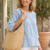 Raffia Straw Bucket Bag Håndvævet Struktureret Skulder Strand Ferie Taske