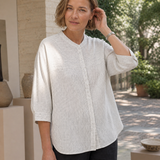 100% Linned Stribet T-shirt med Trekvart Ærmer SKYLAR