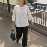 100% Linned Stribet Bluse med Trekvart Ærmer SKYLAR