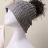 100% Cashmere Rib-Knit Slouchy Beanie Med Pom-Pom