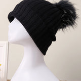 100% Cashmere Rib-Knit Slouchy Beanie Med Pom-Pom