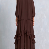 Ondine | Ensemble Top Chiffon Brun med Frynser og Volang Skørt