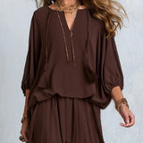 Ondine | Ensemble Top Chiffon Brun med Frynser og Volang Skørt