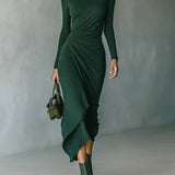 Honoria | Asymmetrisk Plisseret Wrap Midi Kjole