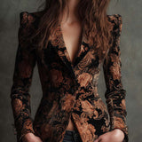 Bertille | Blazer Tailleur Med Blomsterprint i Sort og Bronze
