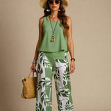 Sæt Elise | Mønstrede Bukser + Ensfarvet Top