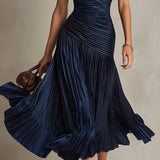 Eleanora | Retro Stribet Satin Midi Kjole