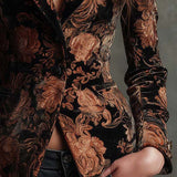 Bertille | Blazer Tailleur Med Blomsterprint i Sort og Bronze