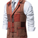 MØRK™ | Patchwork Tweed Vest med Herringbone-mønster