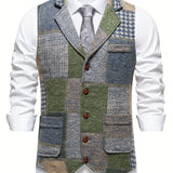 MØRK™ | Patchwork Tweed Vest med Herringbone-mønster