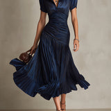 Eleanora | Retro Stribet Satin Midi Kjole