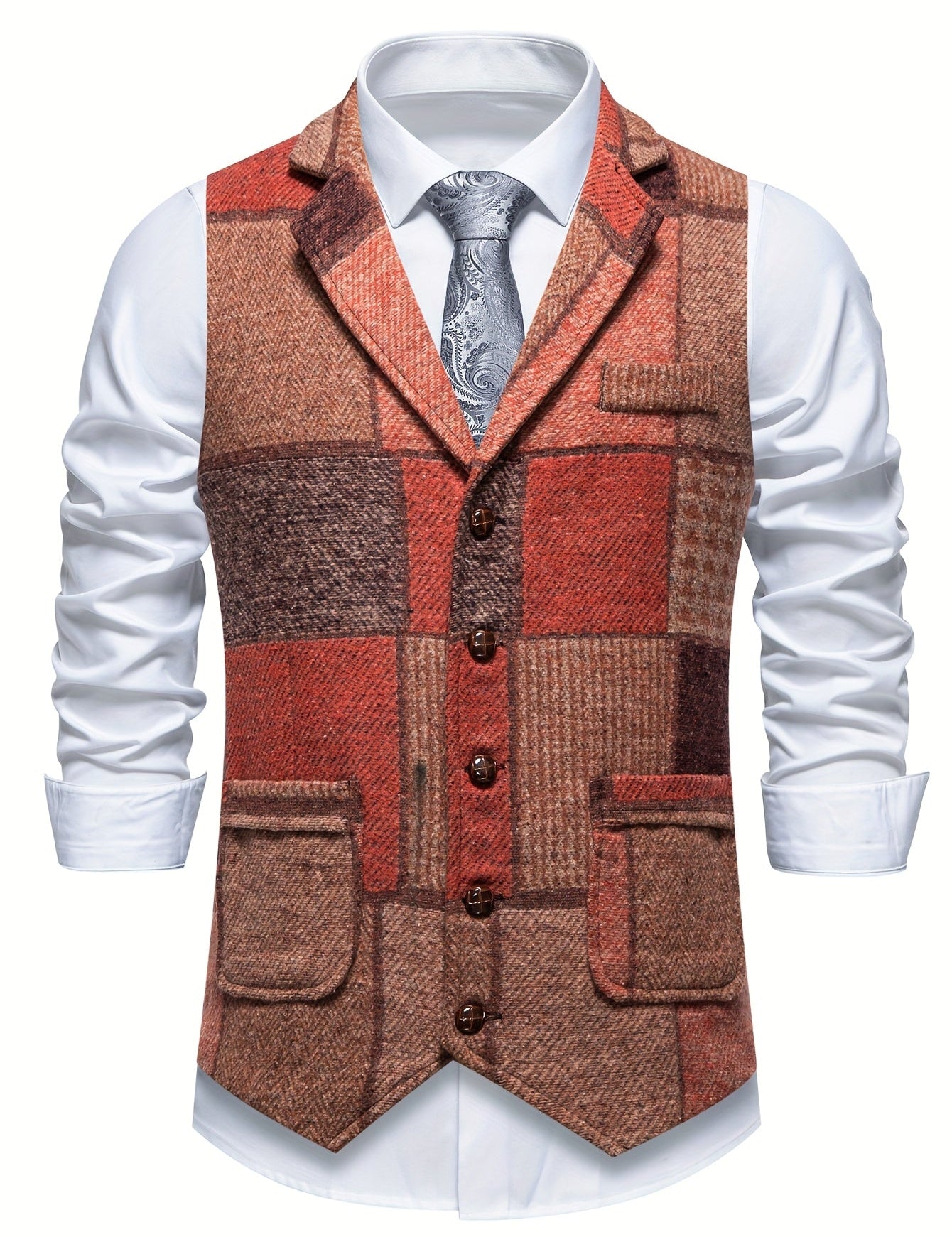 MØRK™ | Patchwork Tweed Vest med Herringbone-mønster