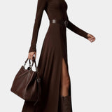 Roselda Maxi Kjole Med Høj Hals & Elegant Slids