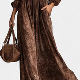 Chokolade Velvet Maxi Kjole Med V-Hals