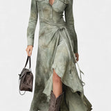 Sigrid Maxi Slim Tie-Dye Kjole i Salvie Suede