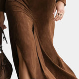 Huguette Midi Split Kjole i Syntetisk Suede Retro Western Stil